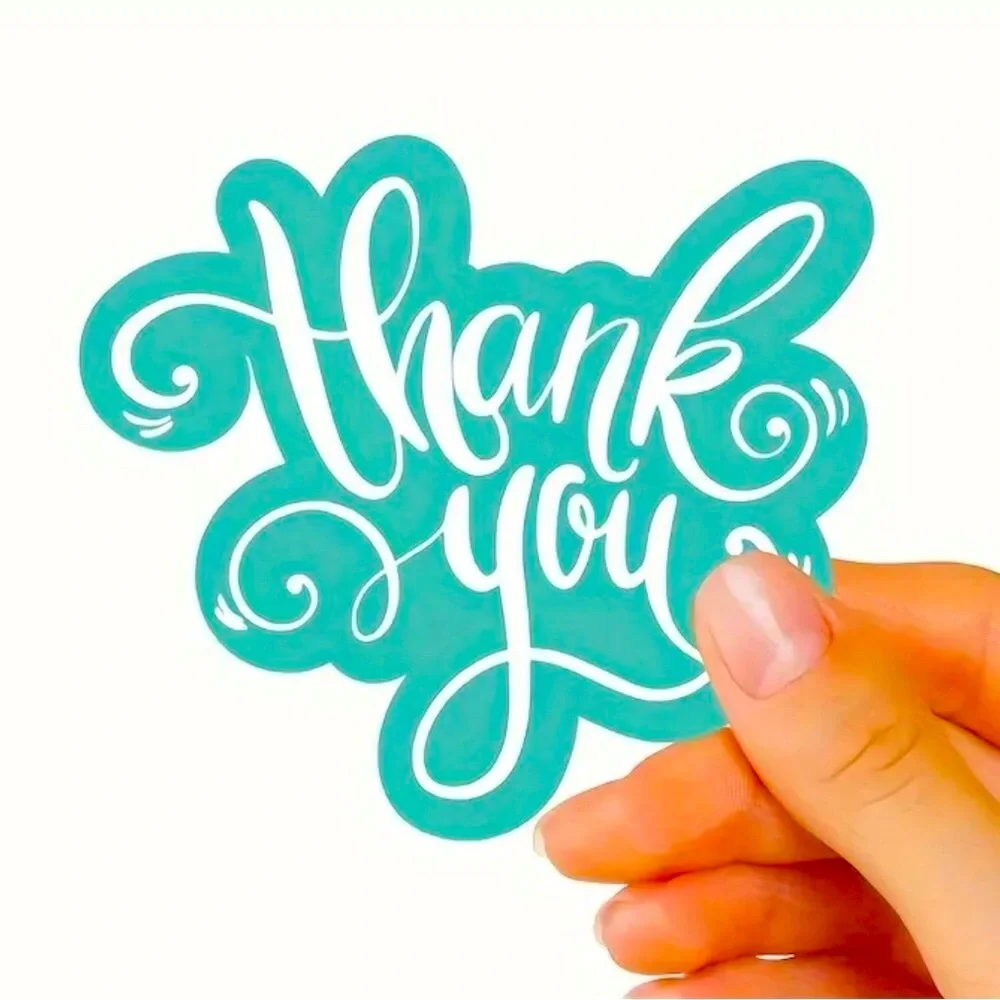 Pack of 50 Shaped Small Business Double Sided Thank You Cards, Turquoise